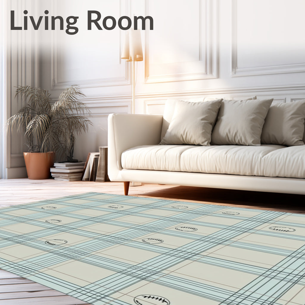 Soft Blue Cream Baseball Plaid Rug