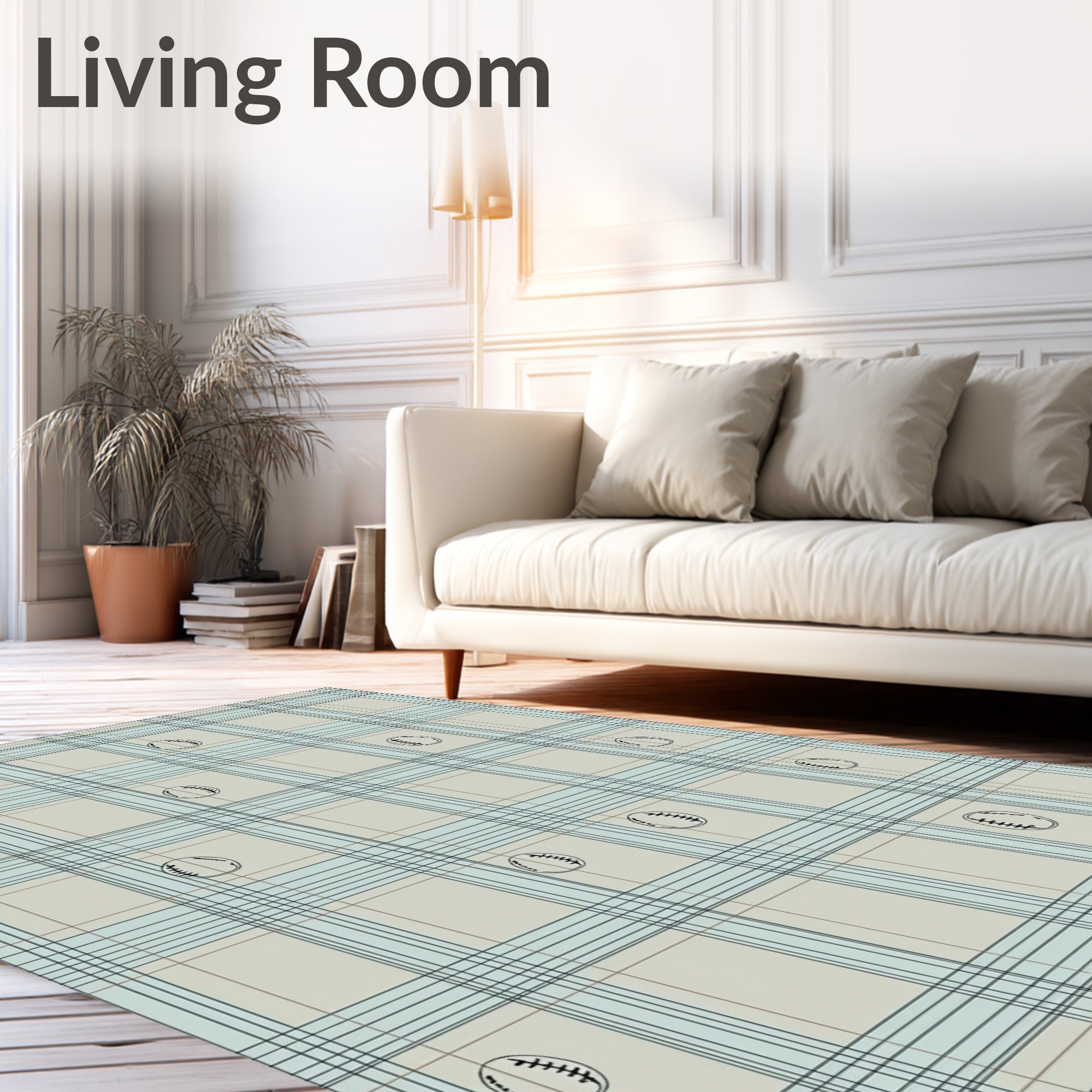 Soft Blue Cream Baseball Plaid Rug