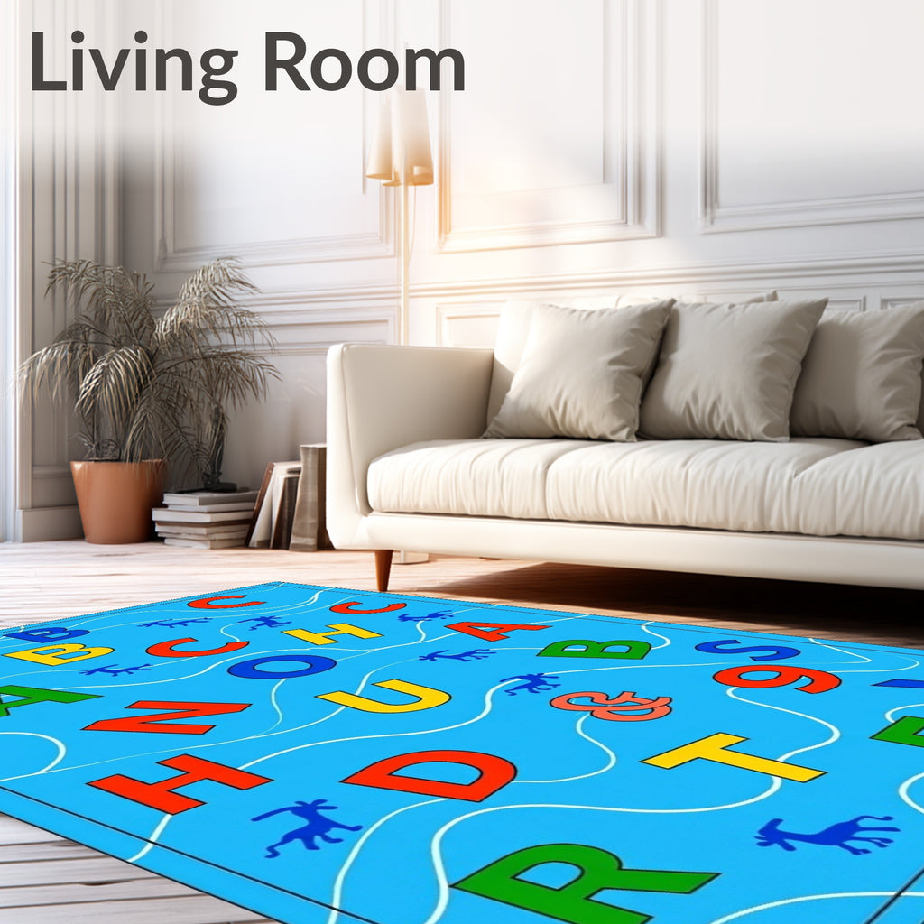 Colorful Alphabets Amidst Swirling Waves Rug
