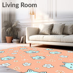 Light Orange Kawaii Cat Flower Meadow Rug