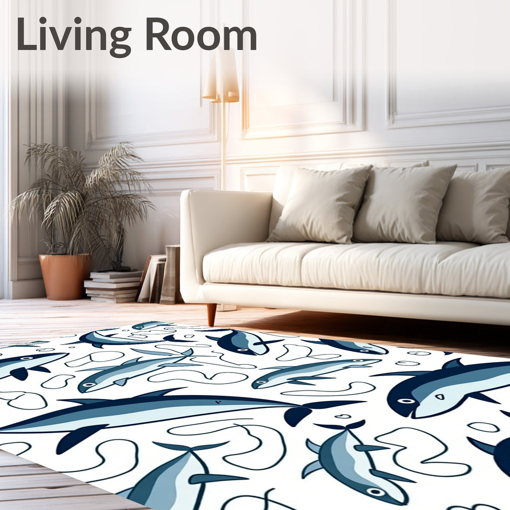 Playful Blue Dolphin Abstract Swirls Rug
