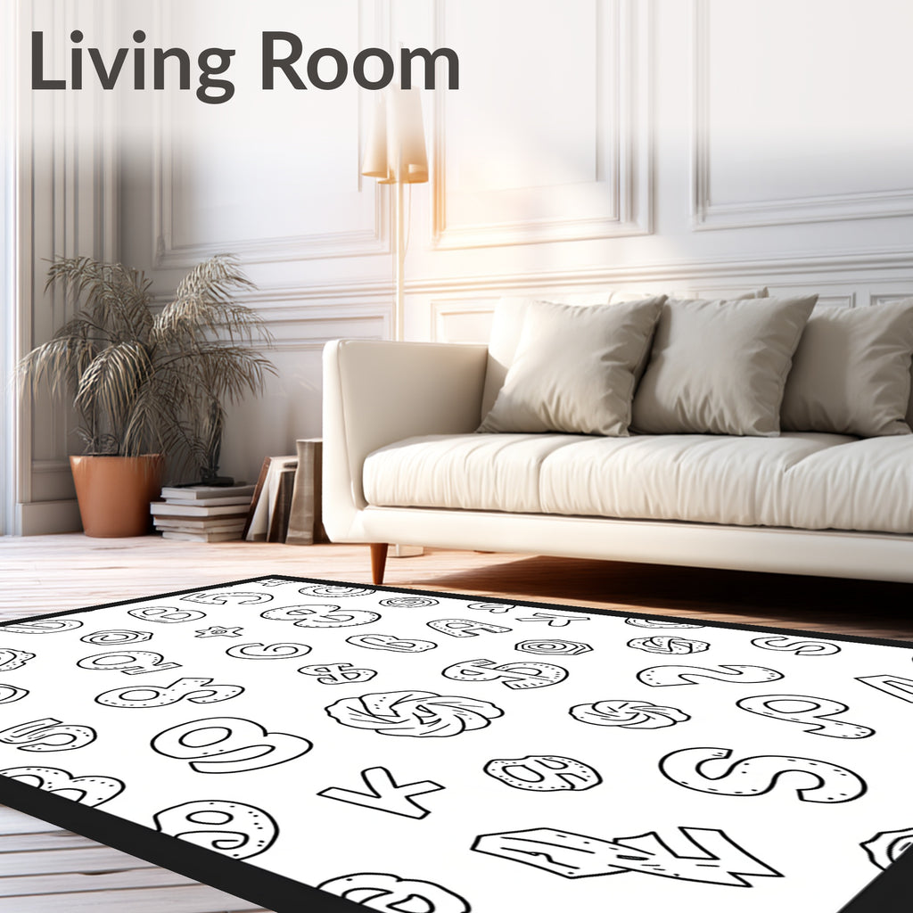 Black White Word Alphabet Collage Rug