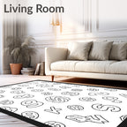 Black White Word Alphabet Collage Rug