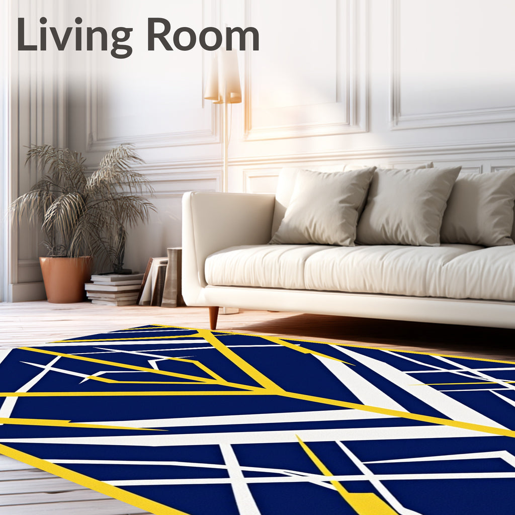 Bold Geometric Blue Yellow Streak Rug