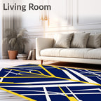 Bold Geometric Blue Yellow Streak Rug
