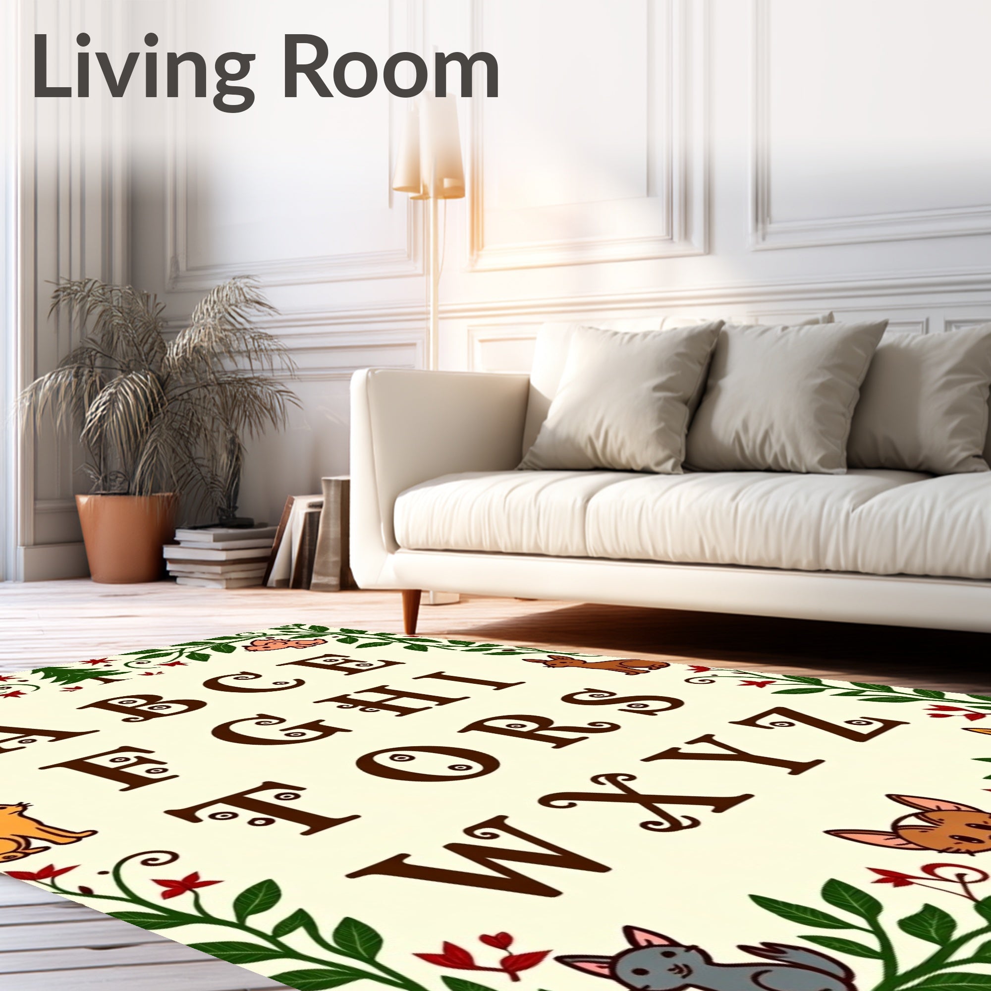 Whimsical Alphabet Border Animals Rug