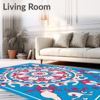 Majestic Pink and Blue Floral Mandala Rug