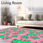 Whimsical Green Critters Pink Garden Rug