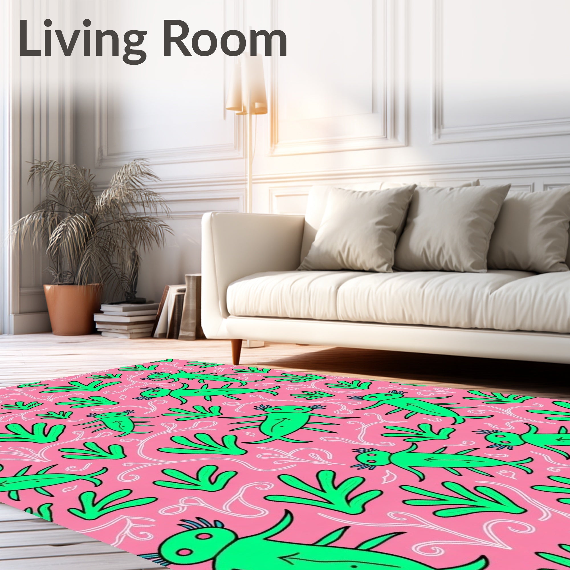 Whimsical Green Critters Pink Garden Rug