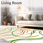 Curved Lines Orange Green Ochre Flow Rug
