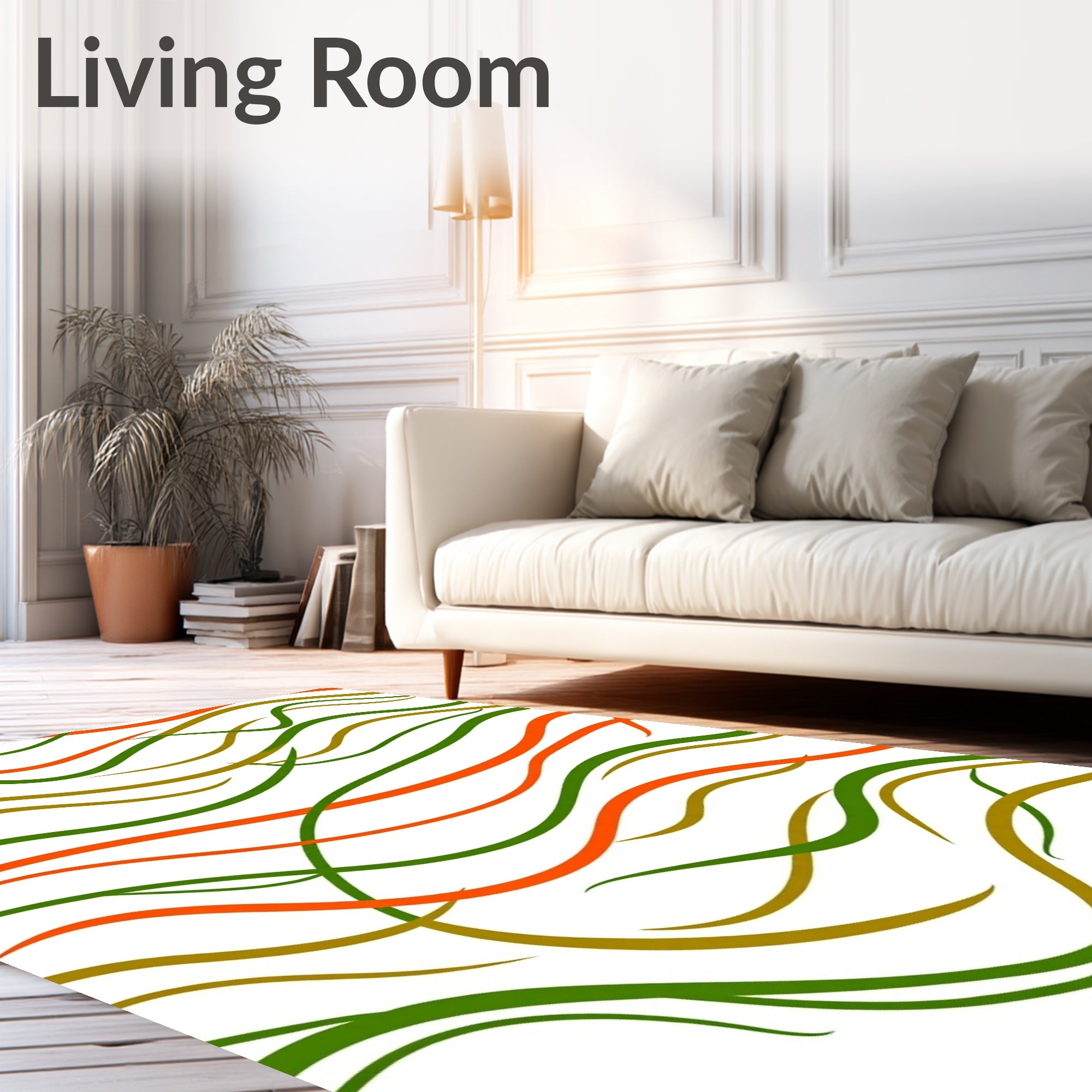 Curved Lines Orange Green Ochre Flow Rug