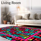 Neon Maze Geometric Abstract Rug