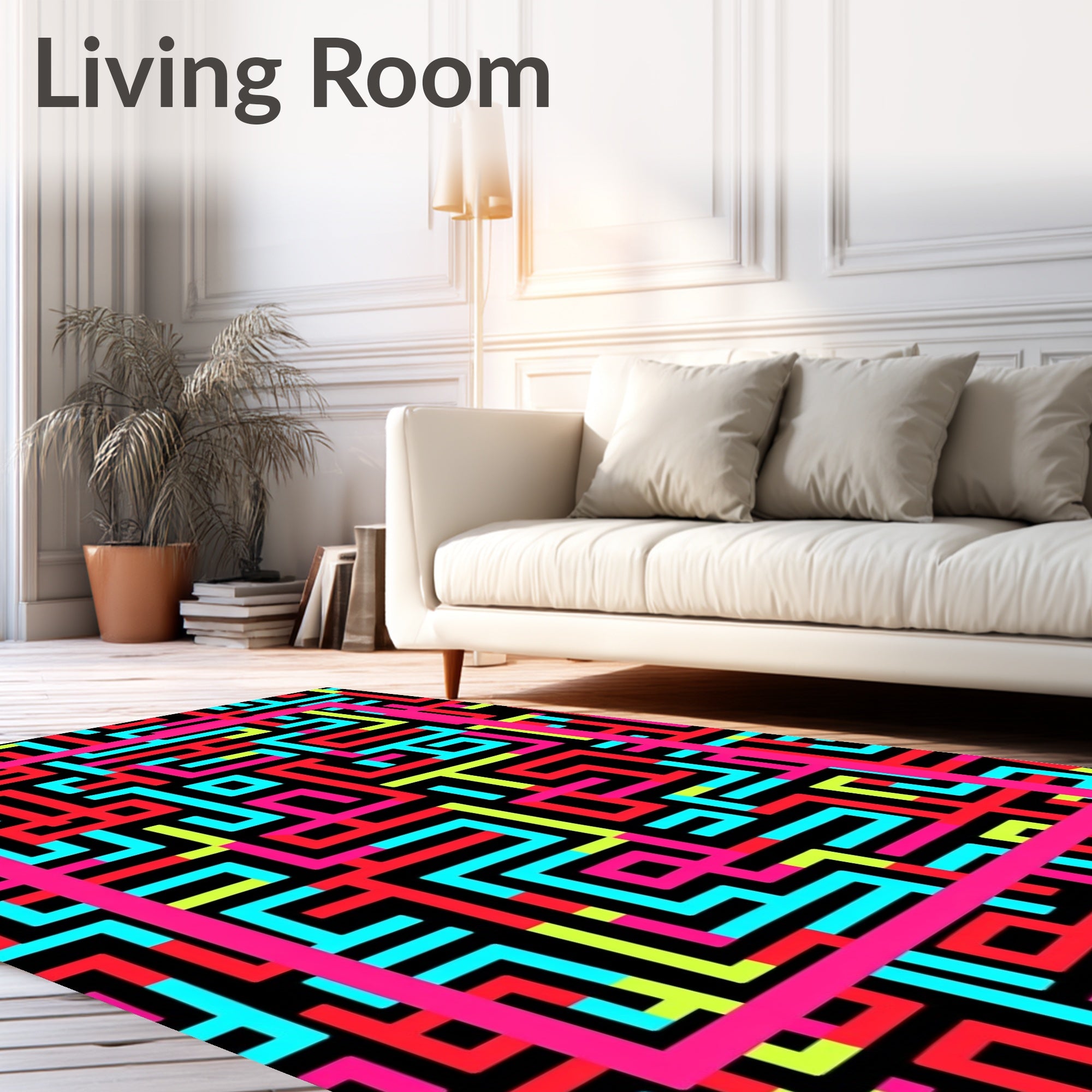 Neon Maze Geometric Abstract Rug