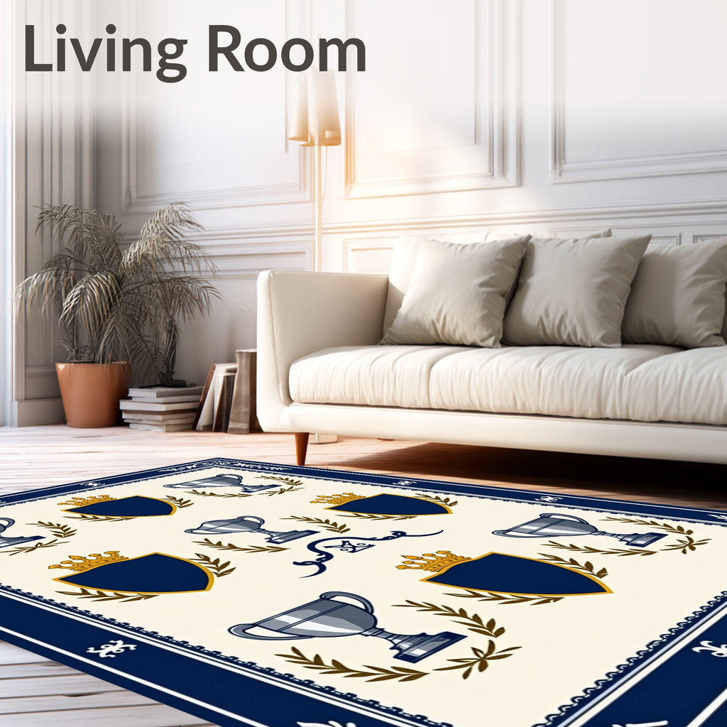Navy Blue Crest Laurel Trophies Rug