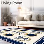 Navy Blue Crest Laurel Trophies Rug