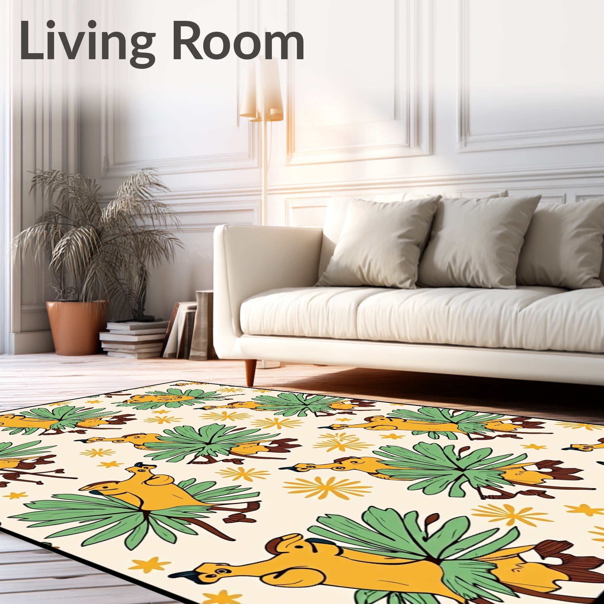 Whimsical Yellow Bird Floral Meadow Rug