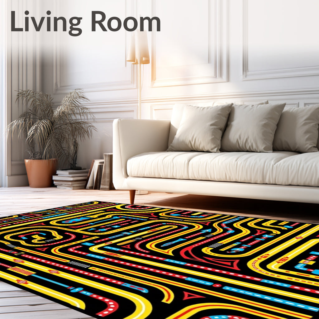 Bold Red Yellow Blue Circuit Road Rug