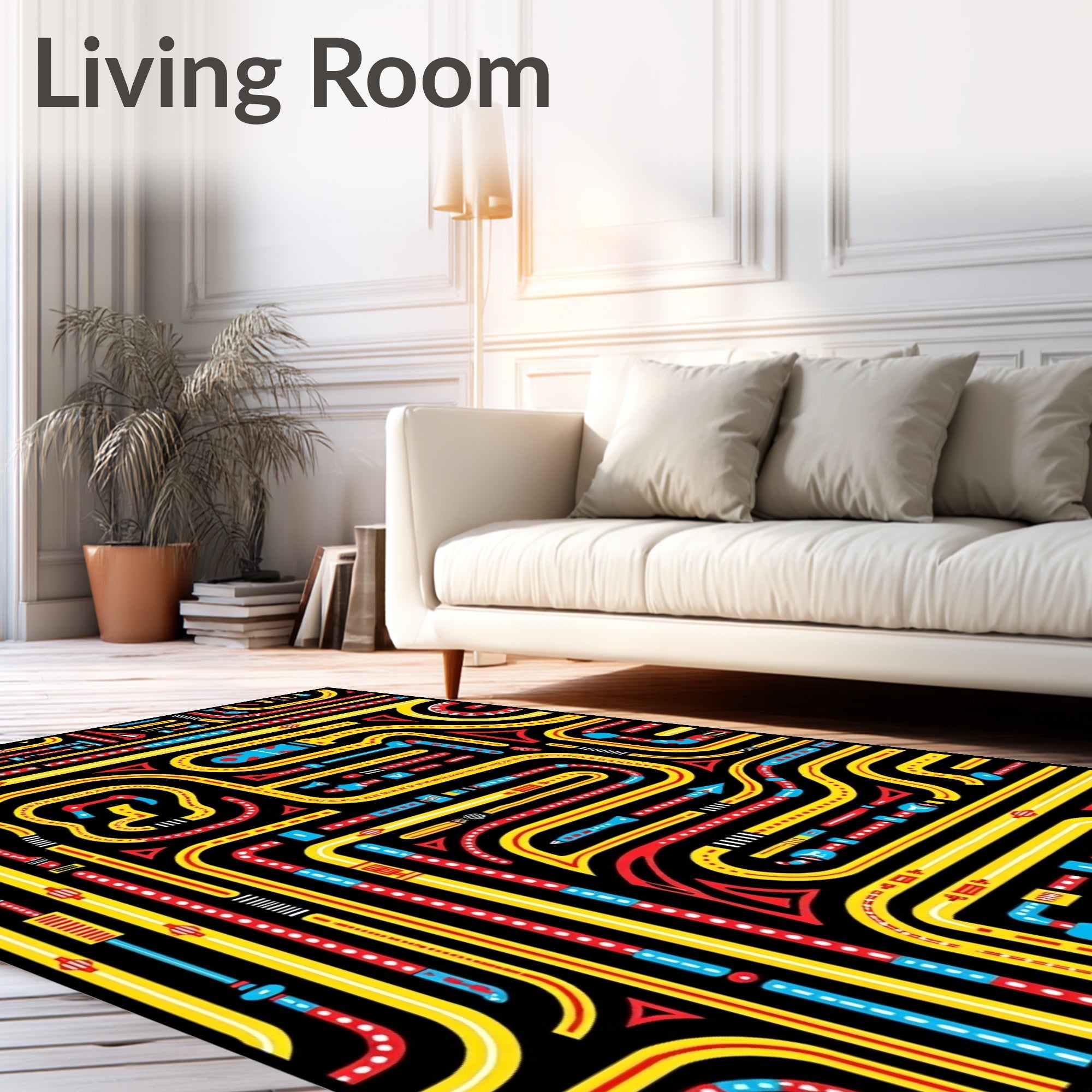 Bold Red Yellow Blue Circuit Road Rug