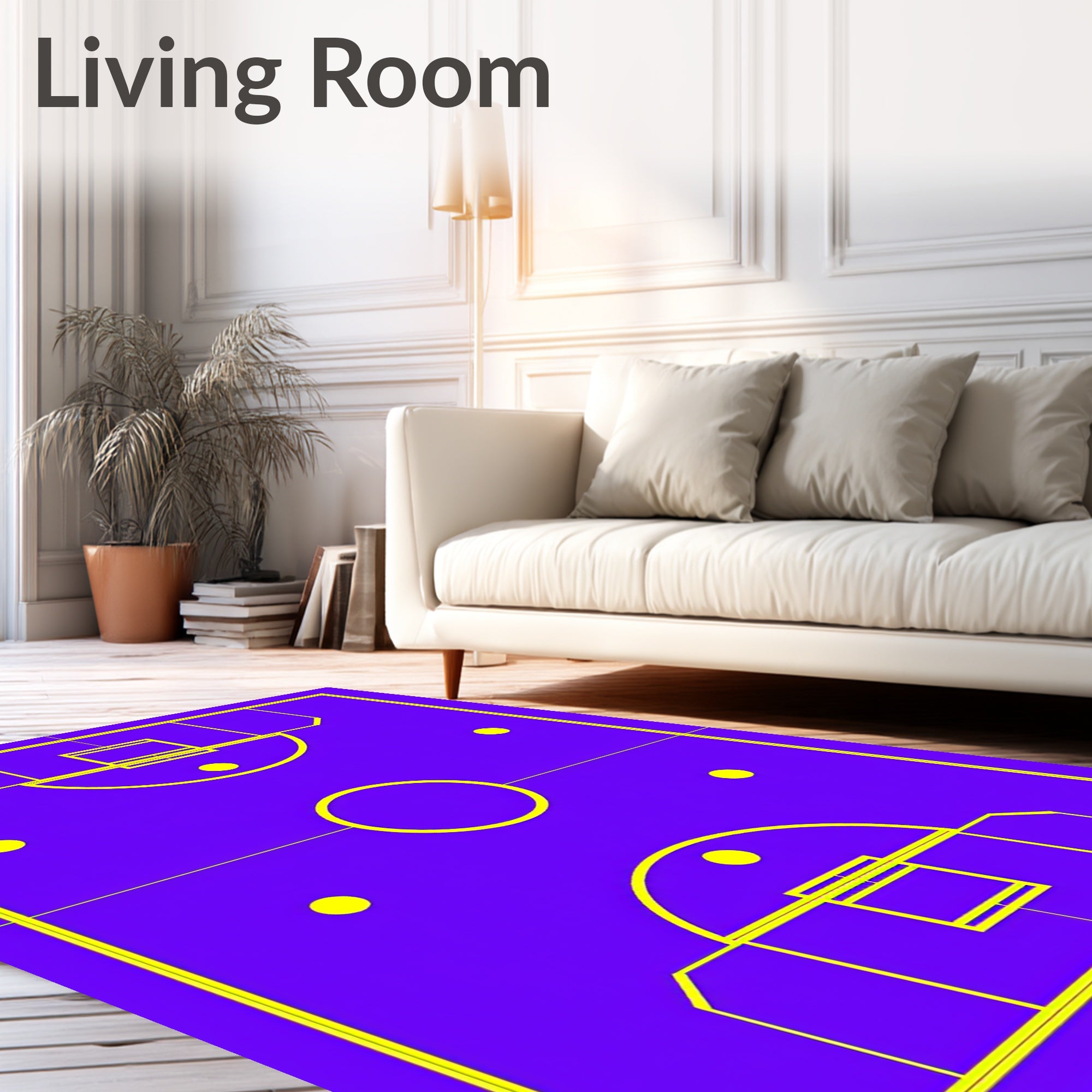 Purple Yellow Basketball Court Graphic Rug