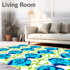 Abstract Blue Blob Green Vine Rug