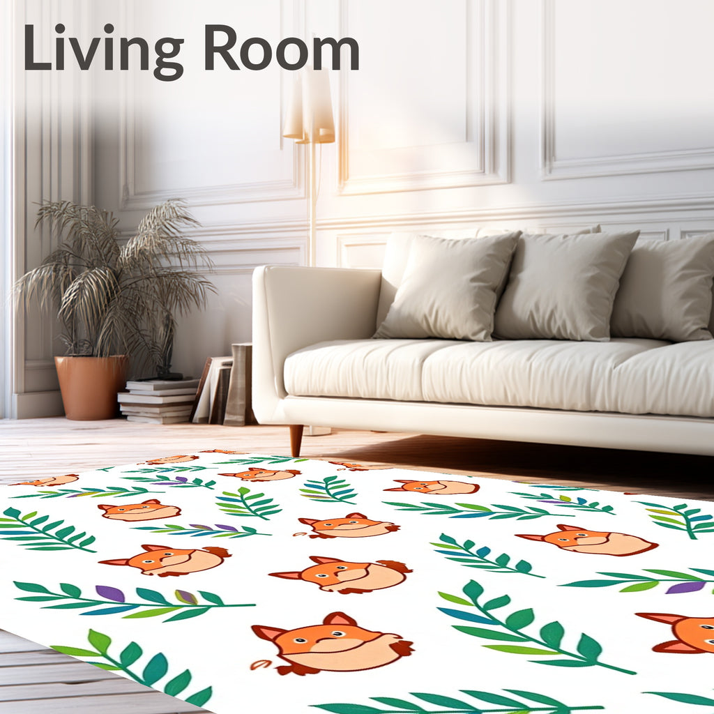 Whimsical Fox Leafy Branch Background Rug