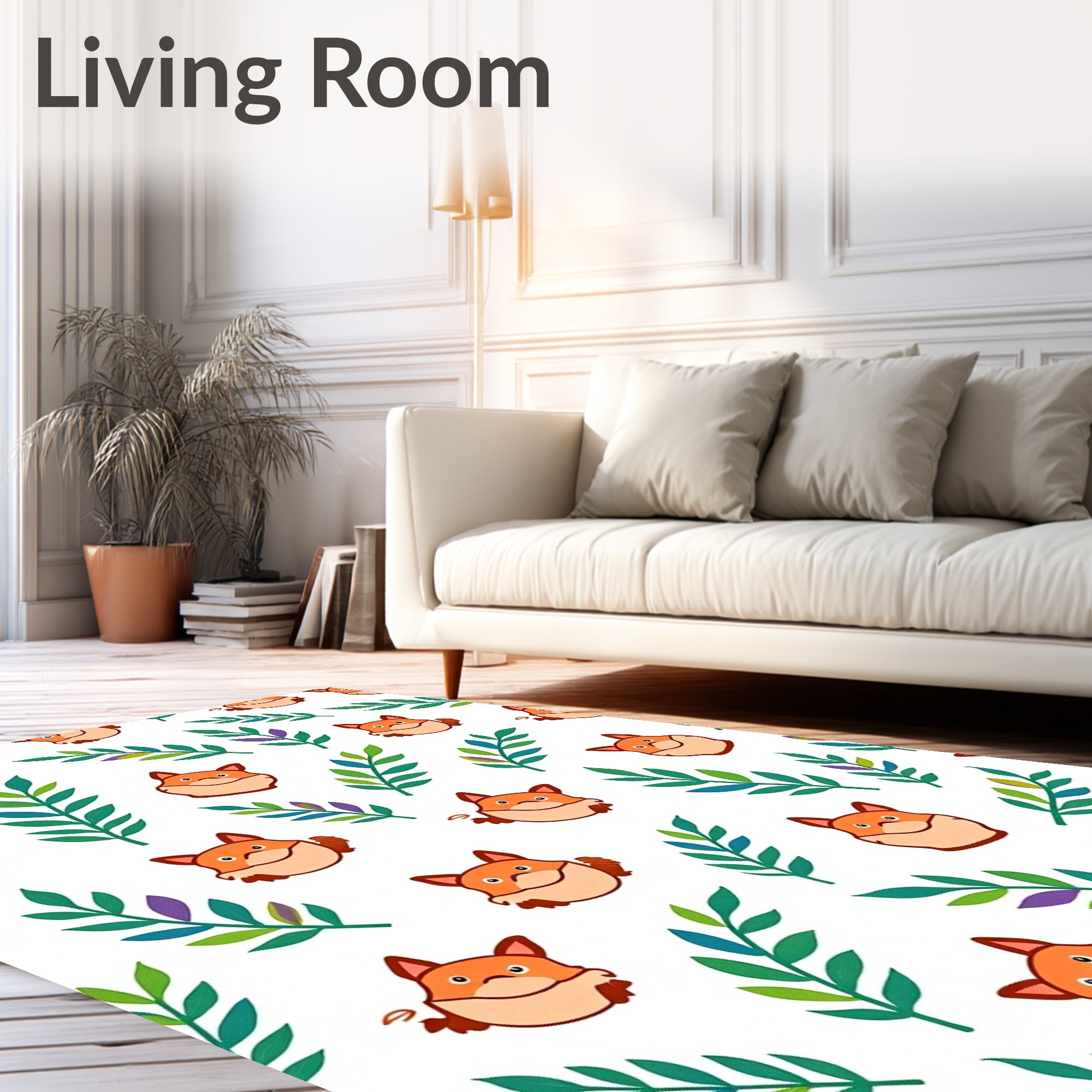 Whimsical Fox Leafy Branch Background Rug