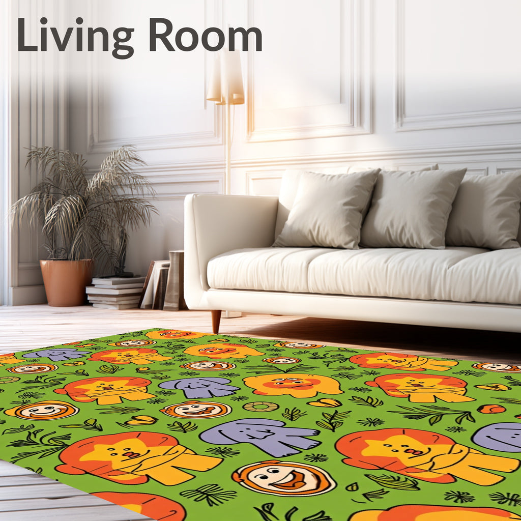 Playful Lion And Elephant Safari Whimsy Rug