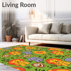 Playful Lion And Elephant Safari Whimsy Rug