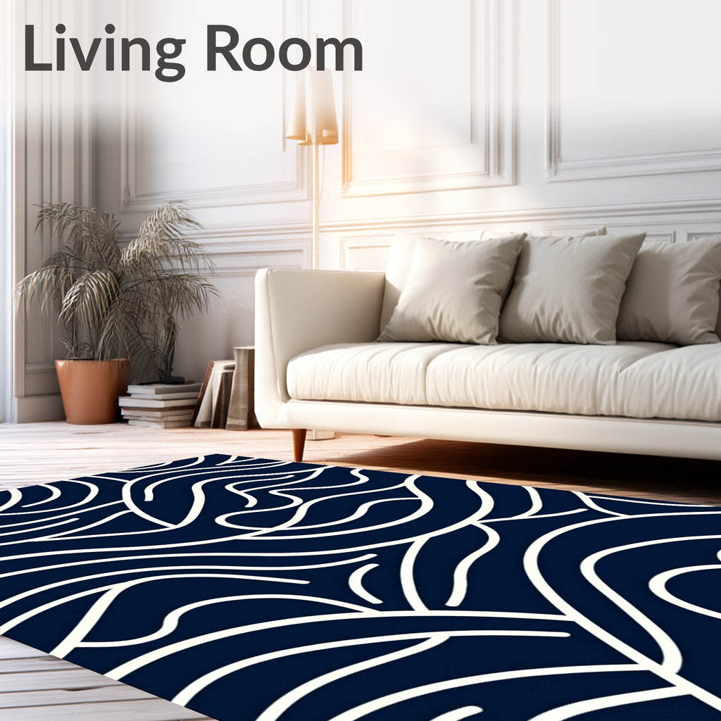 Deep Navy Cream Abstract Flow Rug