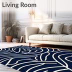 Deep Navy Cream Abstract Flow Rug