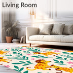 Cute Yellow Lion Jungle Flora Rug