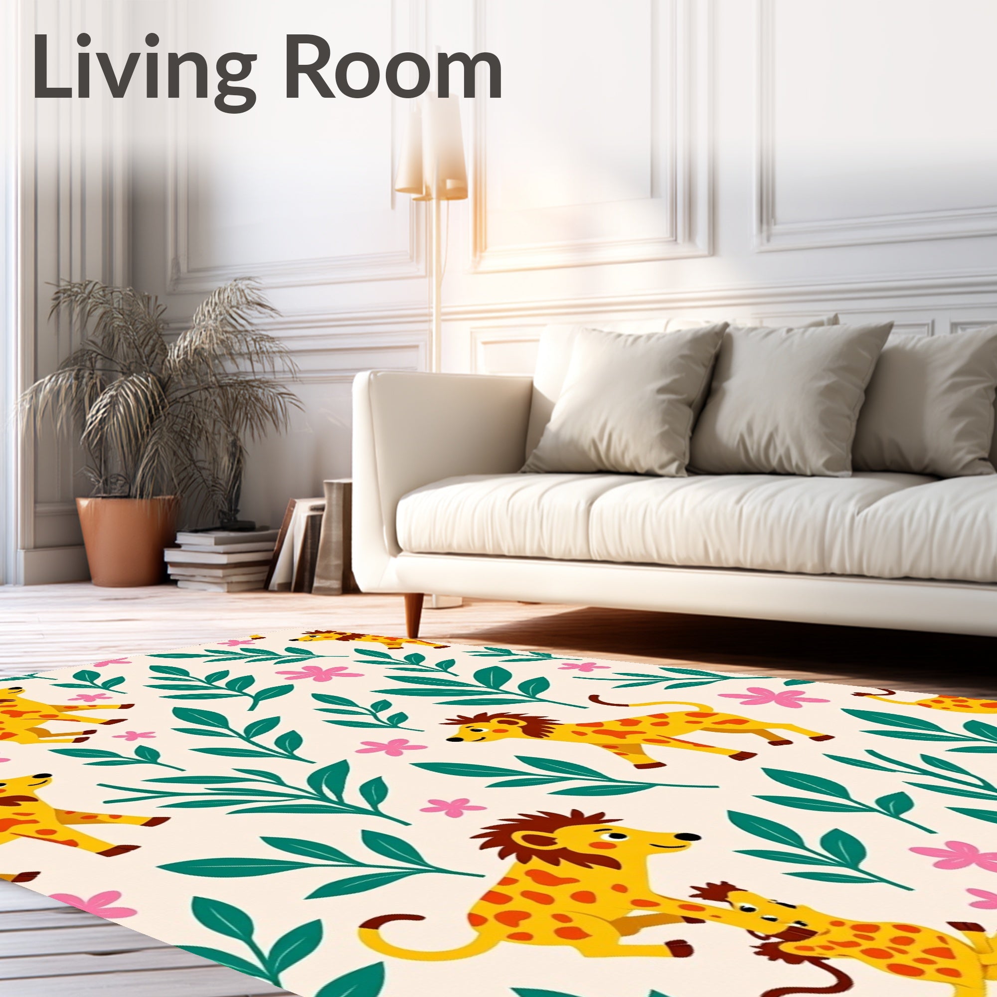 Cute Yellow Lion Jungle Flora Rug