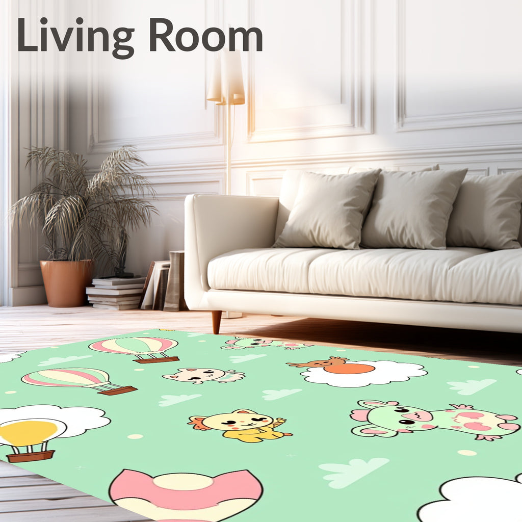 Kawaii Creatures Hot Air Balloon Adventure Rug