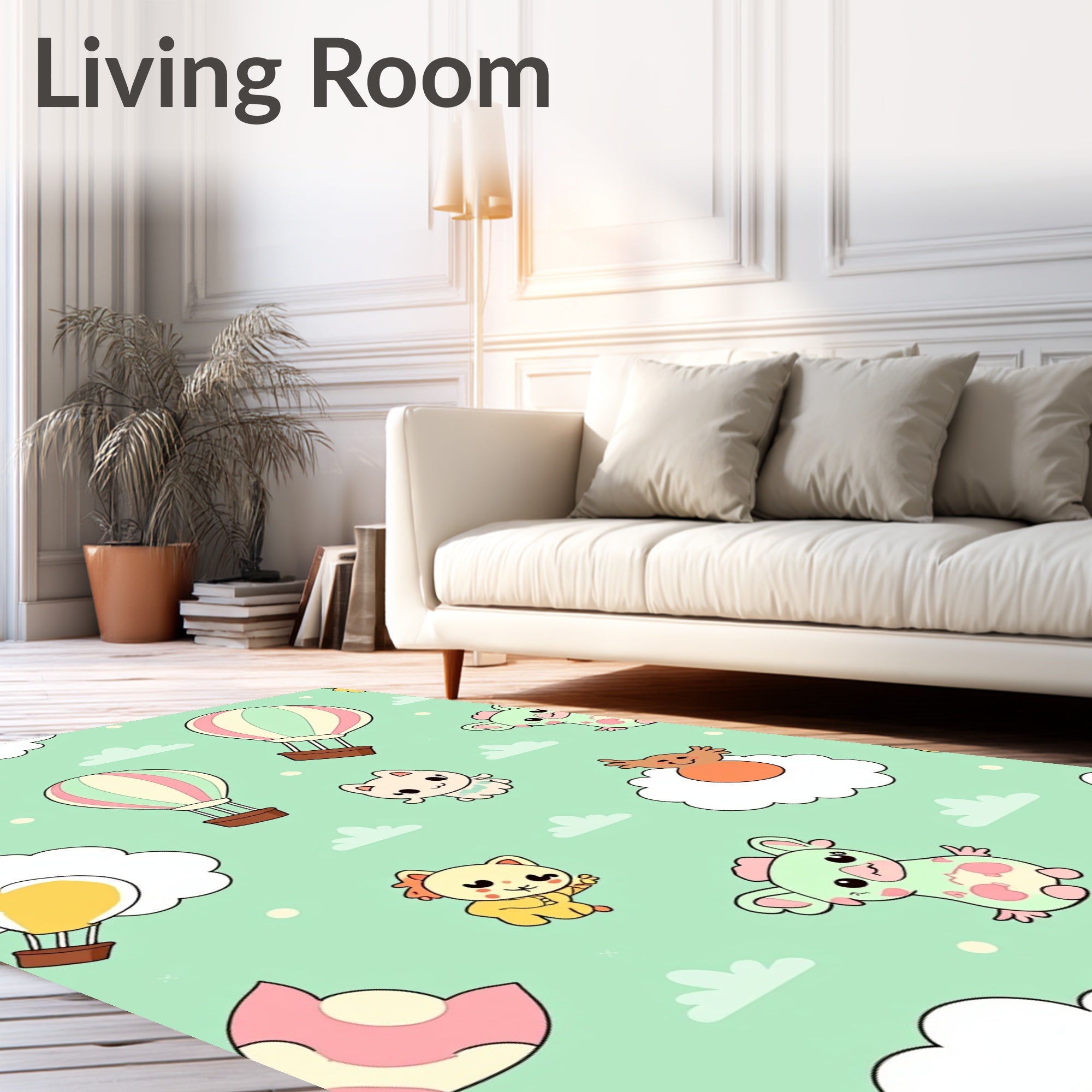 Kawaii Creatures Hot Air Balloon Adventure Rug