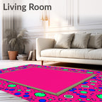 Vibrant Pink Blue Green Bubble Frame Rug