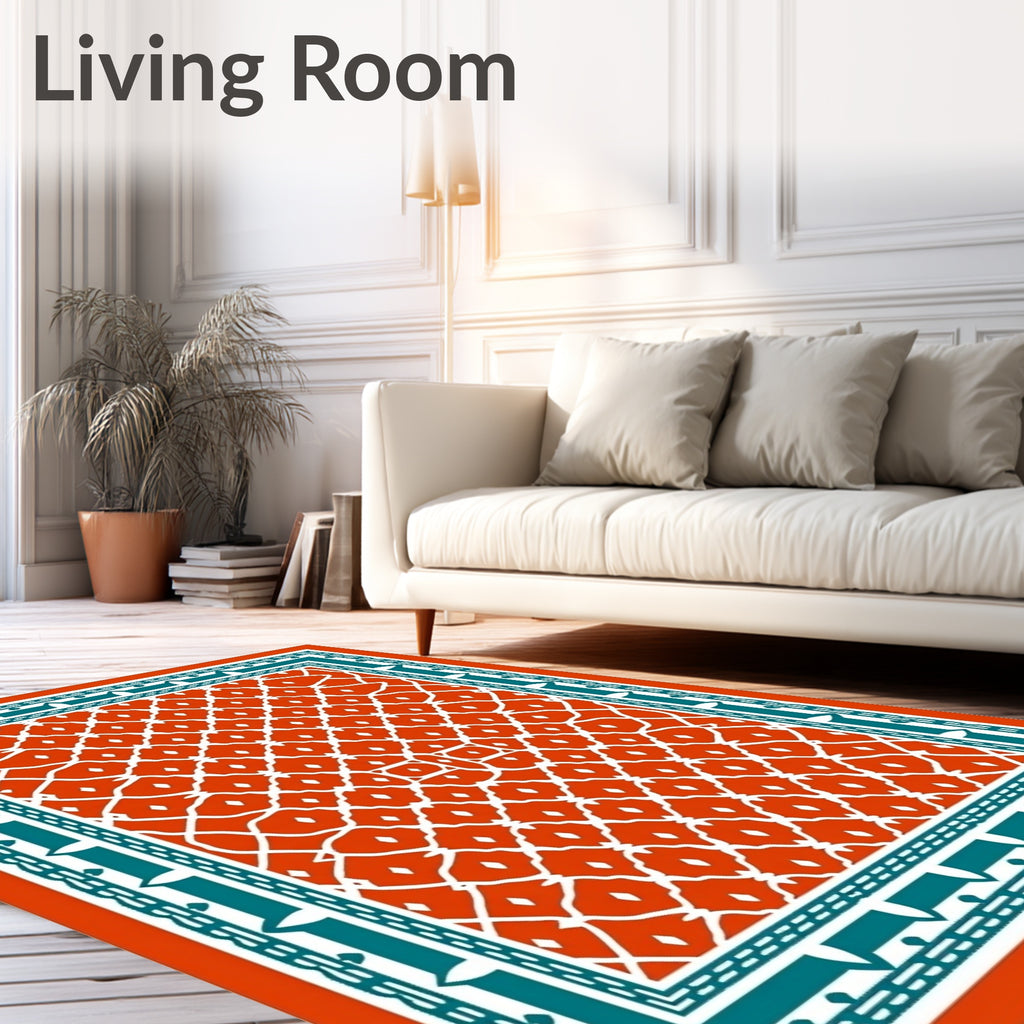Vibrant Coral Lattice Border Rug