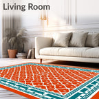 Vibrant Coral Lattice Border Rug
