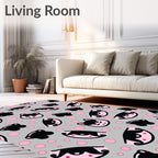 Cute Kawaii Cat Faces Pink Polka Dots Rug