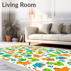 Cartoon Animals Playful Ivory Background Rug