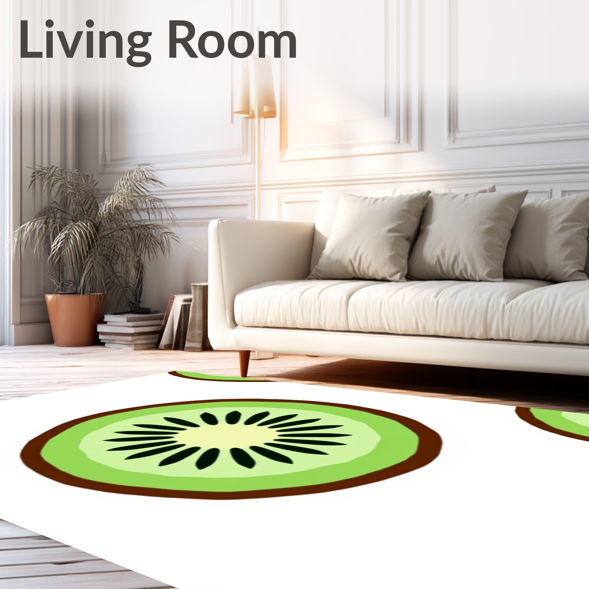 Sunny Green Kiwi Slice Round Rug