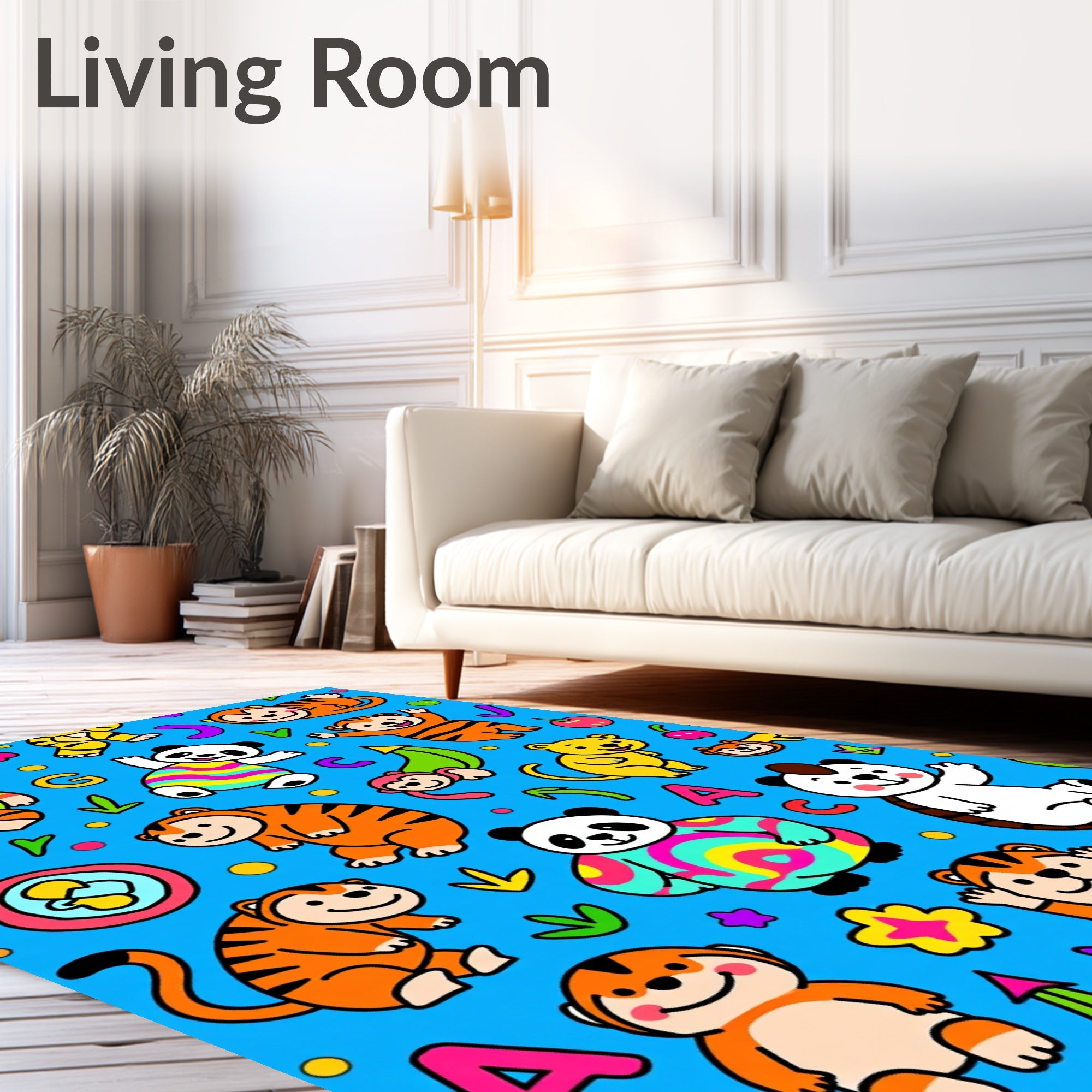 Playful Cartoon Animals Multi Color Rug