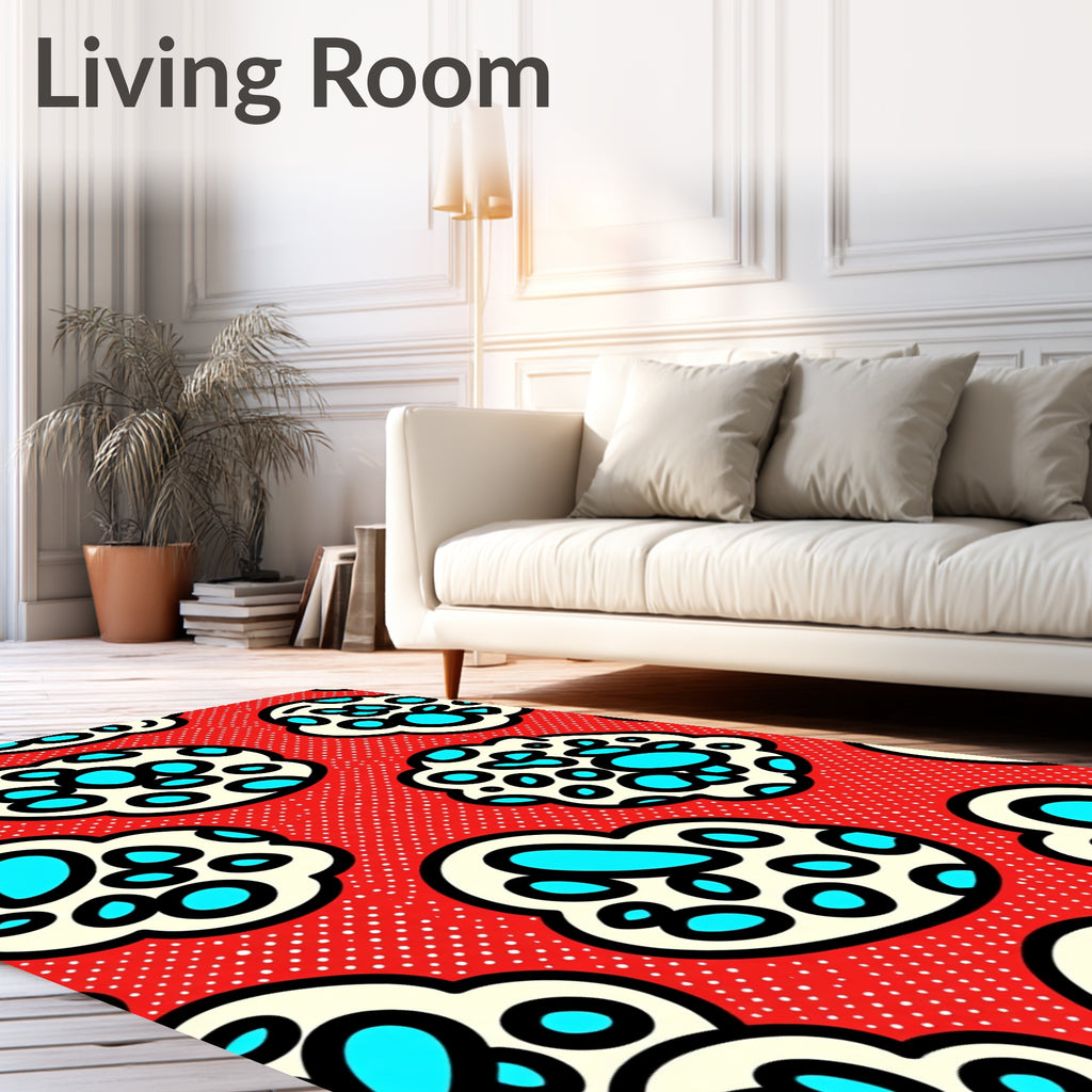 Bold Red Cream Aqua Clouds Rug