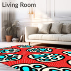 Bold Red Cream Aqua Clouds Rug