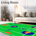 Green Court Orange Basketball Burst Rug