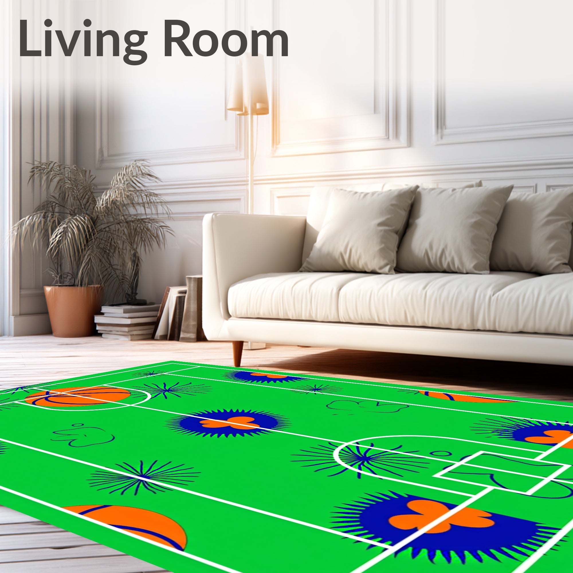 Green Court Orange Basketball Burst Rug