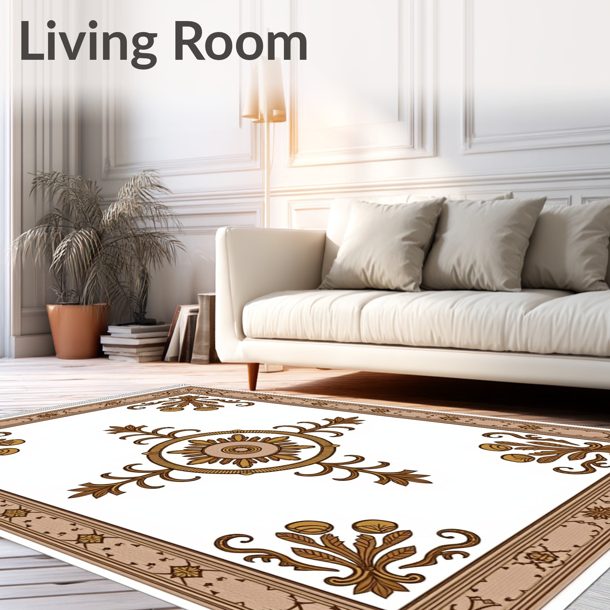 Grand Floral Medallion Brown Ochre Rug