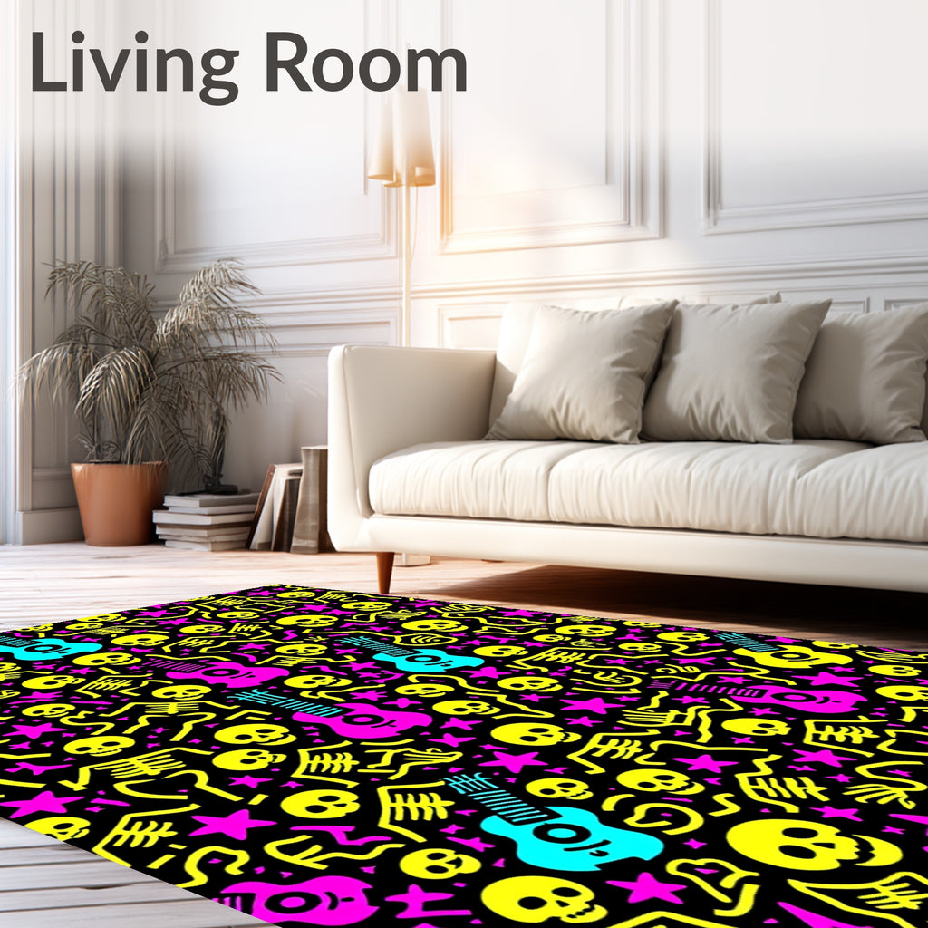 Vibrant Skeleton Guitar Pop Art Rug
