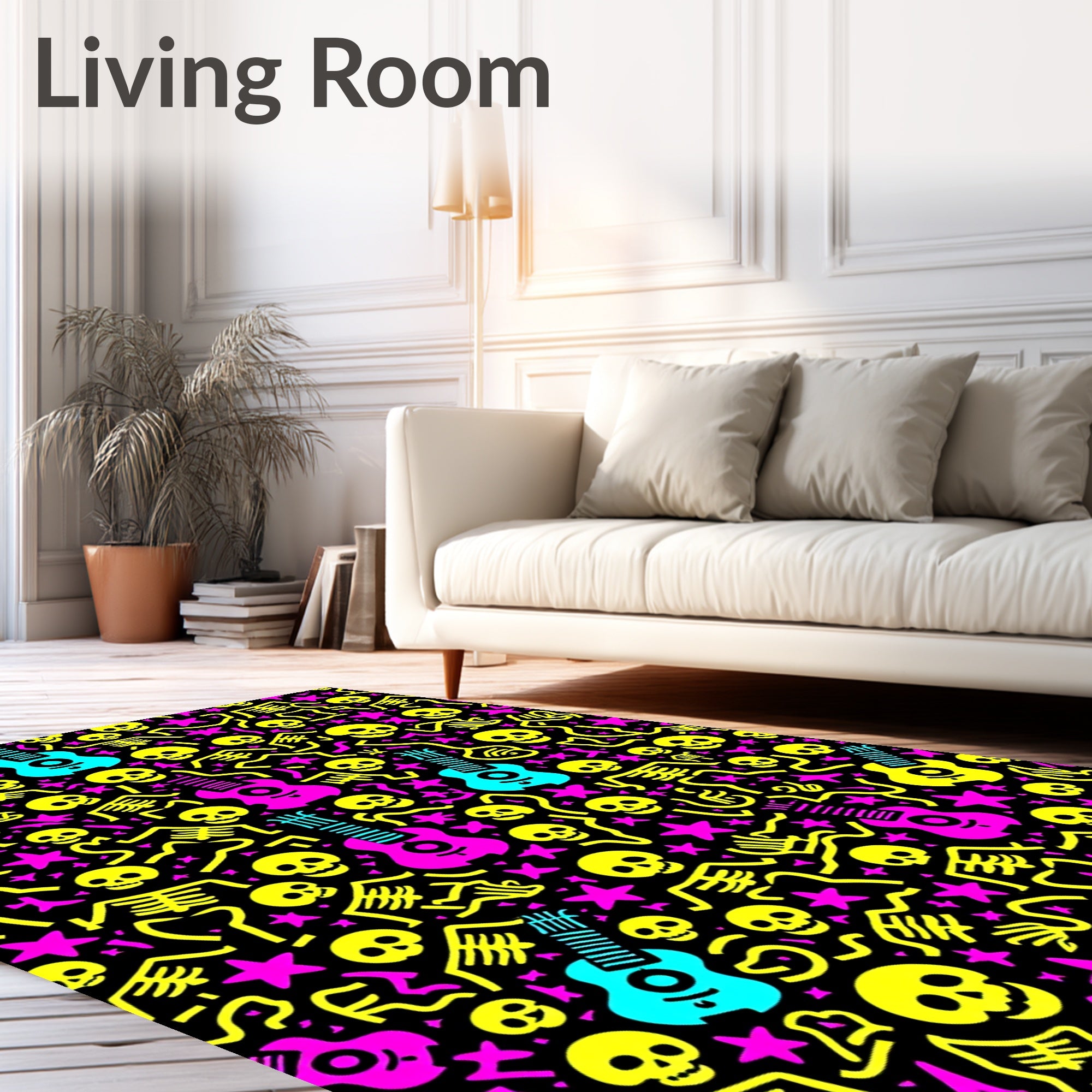 Vibrant Skeleton Guitar Pop Art Rug
