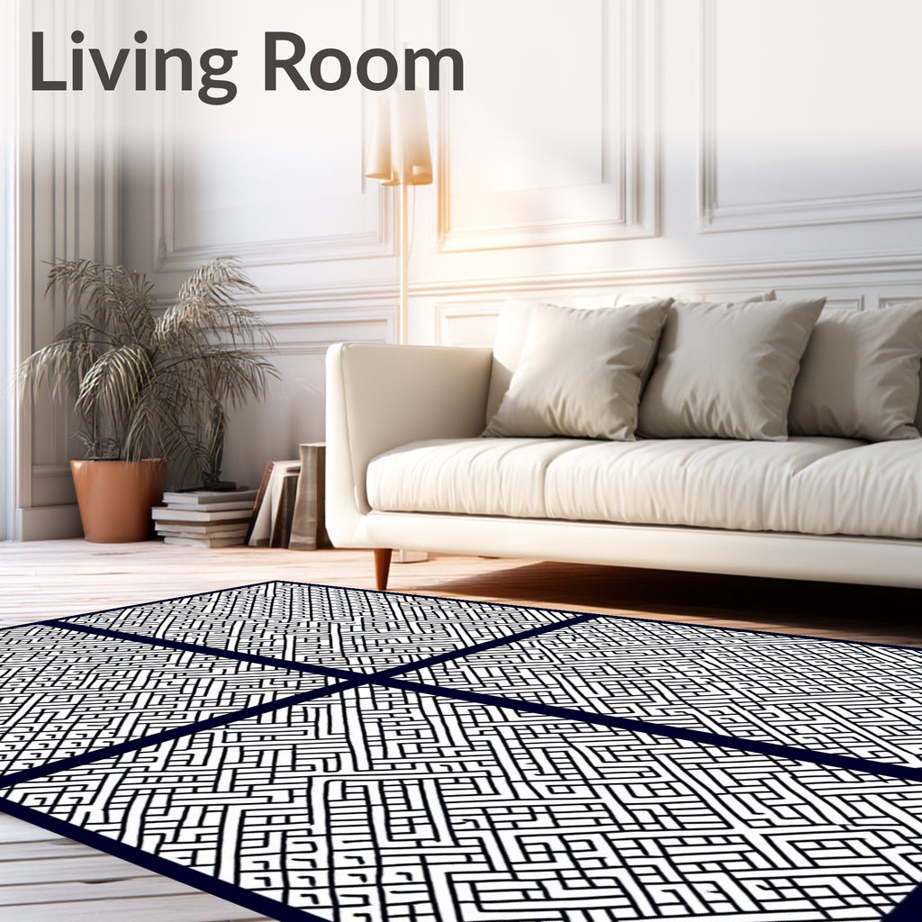 Modern White Black Interlocking Line Rug