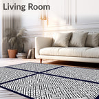 Modern White Black Interlocking Line Rug
